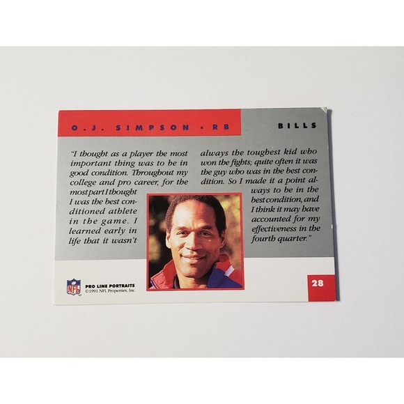 OJ SIMPSON 1991 Pro Line Portraits Football card #28 Buffalo Bills - Picture 4 of 4
